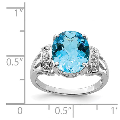 Sterling Silver Rhodium Checker-Cut Blue Topaz u0026 Diamond Ring