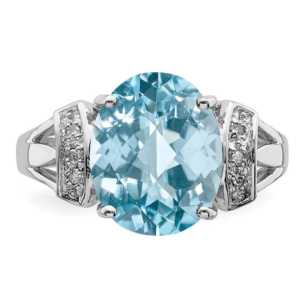 Sterling Silver Rhodium Checker-Cut Sky Blue Topaz u0026 Diamond Ring