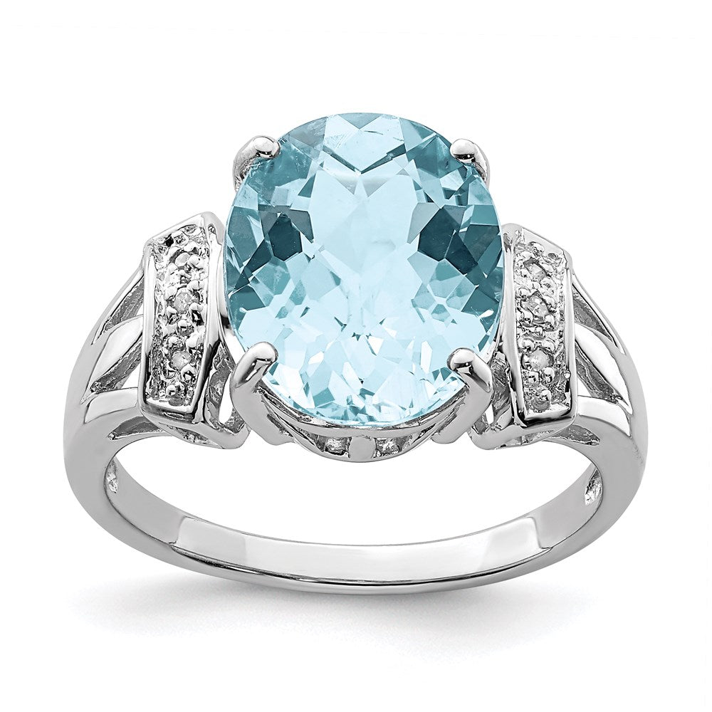 Sterling Silver Rhodium Checker-Cut Sky Blue Topaz u0026 Diamond Ring