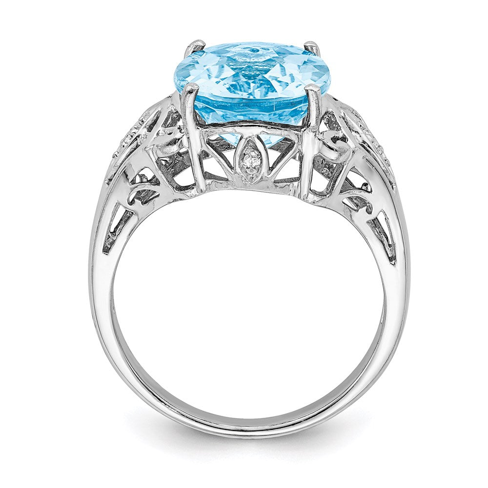Sterling Silver Rhodium Checker-Cut Sky Blue Topaz u0026 Diamond Ring