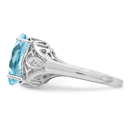 Sterling Silver Rhodium Checker-Cut Sky Blue Topaz u0026 Diamond Ring