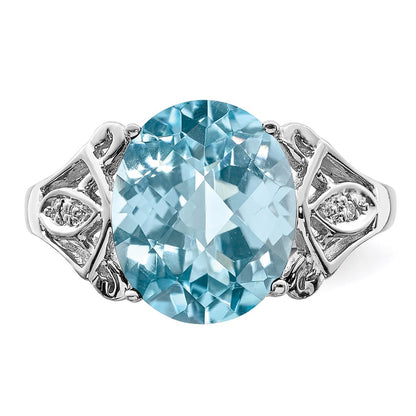 Sterling Silver Rhodium Checker-Cut Sky Blue Topaz u0026 Diamond Ring
