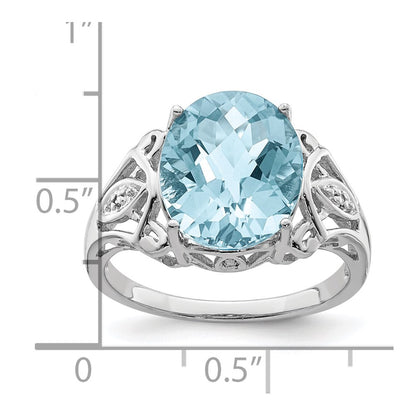 Sterling Silver Rhodium Checker-Cut Sky Blue Topaz u0026 Diamond Ring
