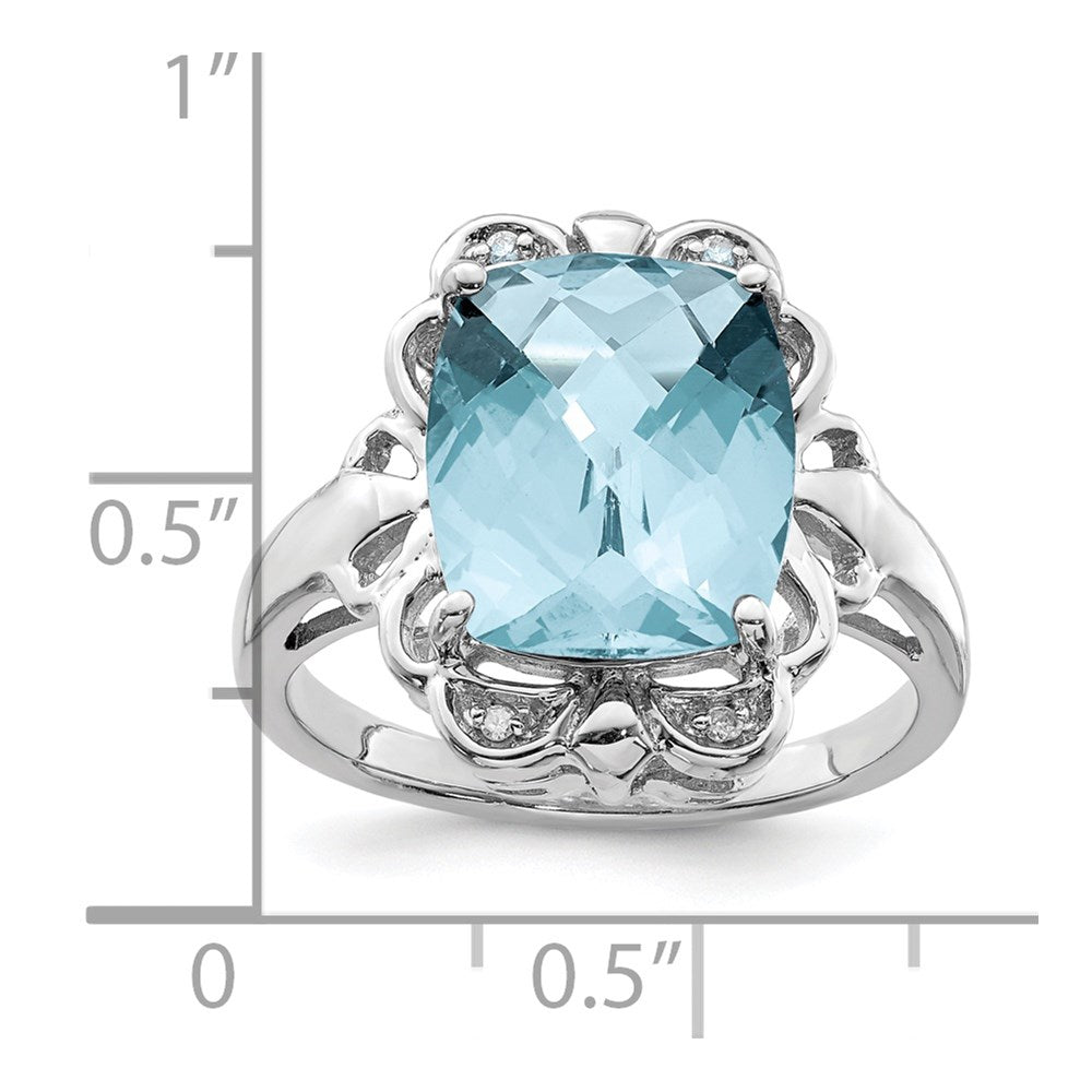 Sterling Silver Rhodium Checker-Cut Sky Blue Topaz u0026 Diamond Ring