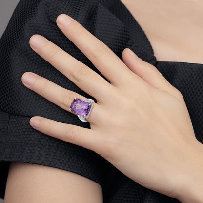 Sterling Silver Rhodium-plated Amethyst u0026 Diamond Ring