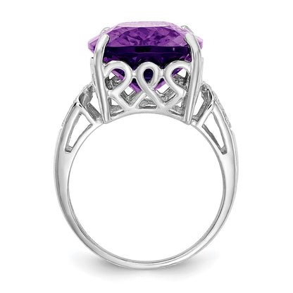 Sterling Silver Rhodium-plated Amethyst u0026 Diamond Ring