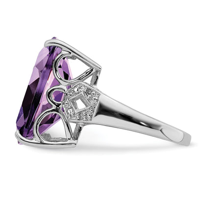 Sterling Silver Rhodium-plated Amethyst u0026 Diamond Ring