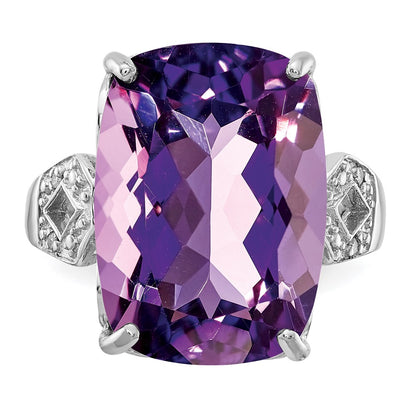 Sterling Silver Rhodium-plated Amethyst u0026 Diamond Ring