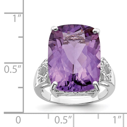Sterling Silver Rhodium-plated Amethyst u0026 Diamond Ring