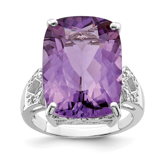 Sterling Silver Rhodium-plated Amethyst u0026 Diamond Ring