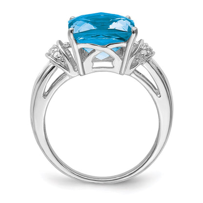 Sterling Silver Rhodium Checker-Cut Blue Topaz u0026 Diamond Ring