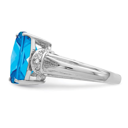 Sterling Silver Rhodium Checker-Cut Blue Topaz u0026 Diamond Ring