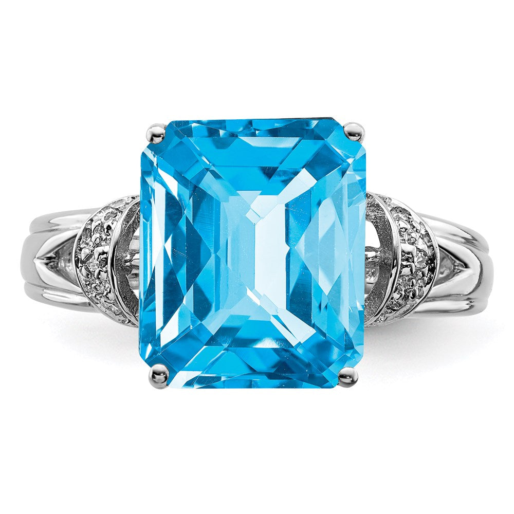 Sterling Silver Rhodium Checker-Cut Blue Topaz u0026 Diamond Ring