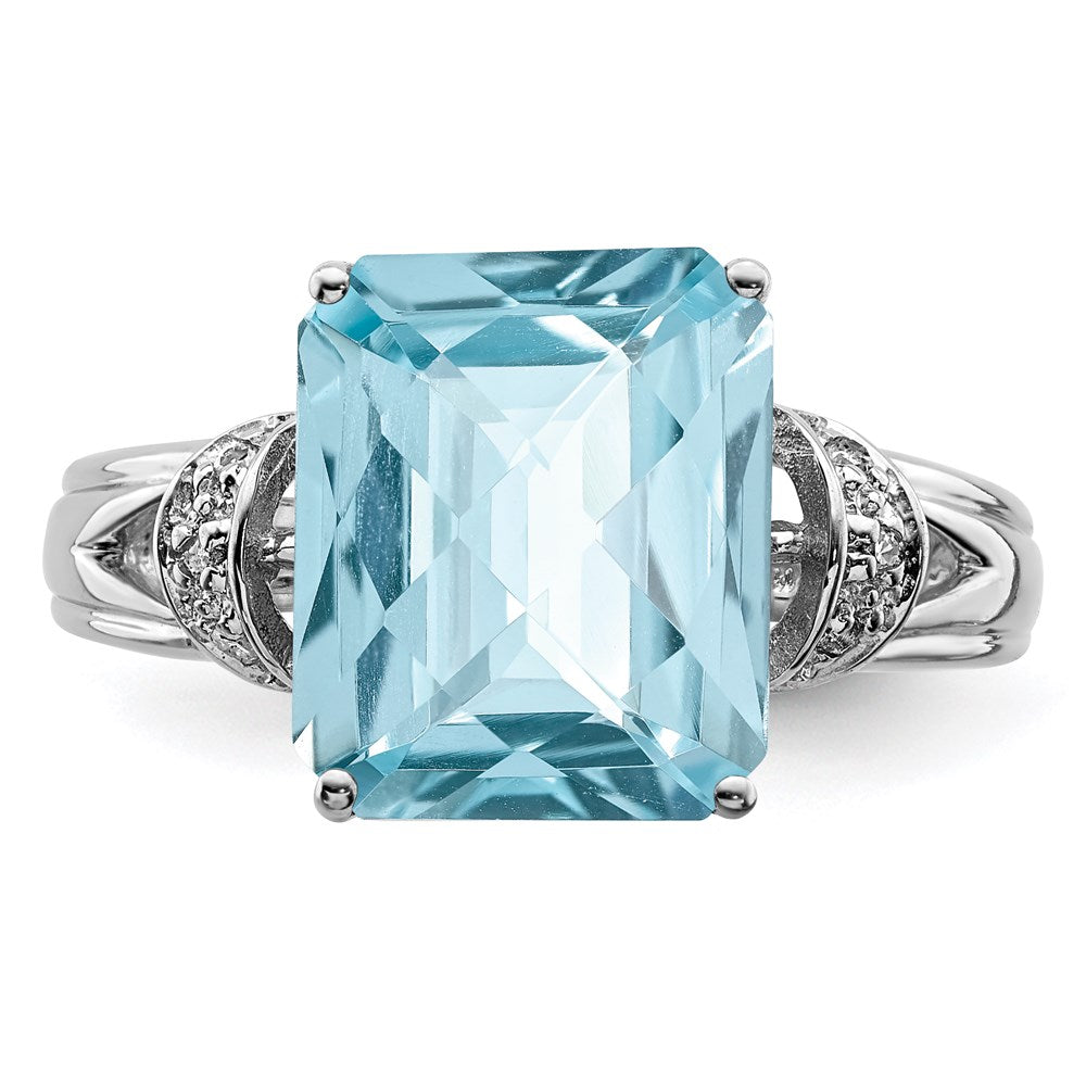 Sterling Silver Rhodium Checker-Cut Sky Blue Topaz u0026 Diamond Ring