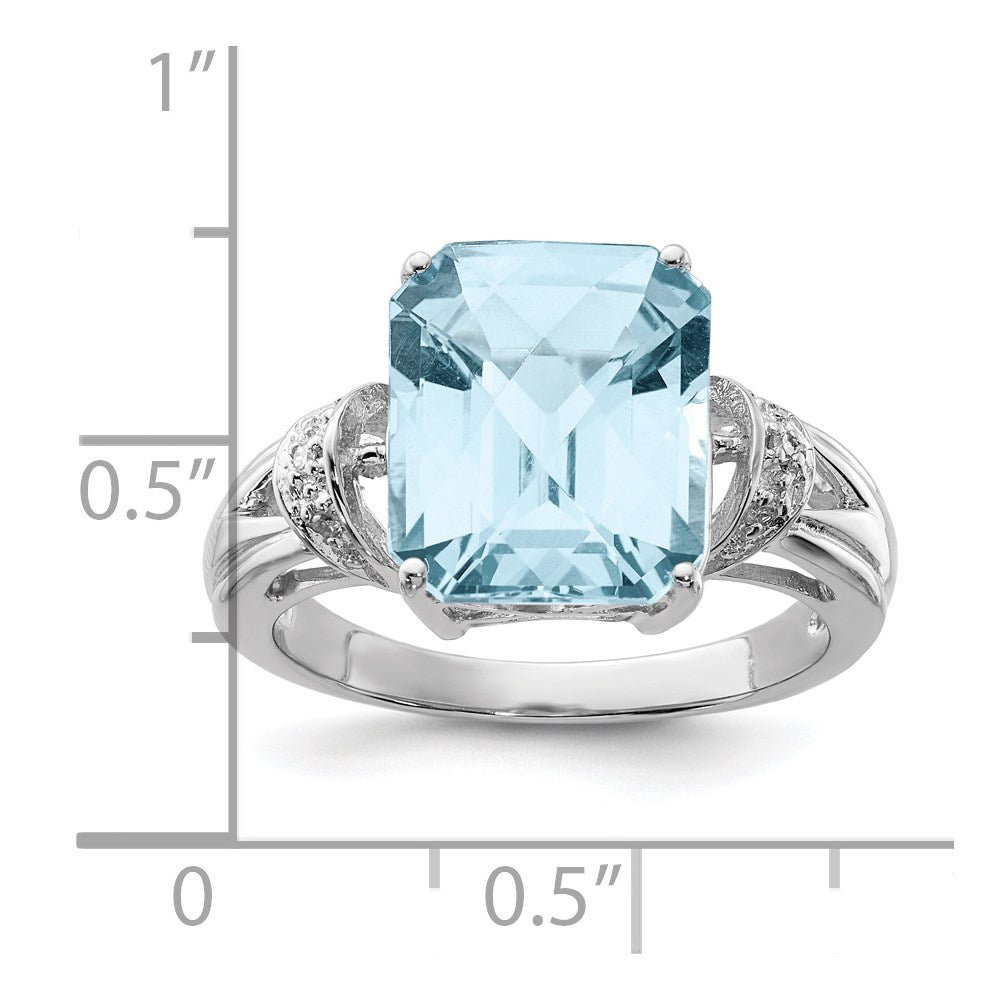 Sterling Silver Rhodium Checker-Cut Sky Blue Topaz u0026 Diamond Ring
