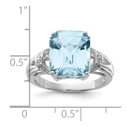 Sterling Silver Rhodium Checker-Cut Sky Blue Topaz u0026 Diamond Ring