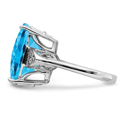 Sterling Silver Rhodium Checker-Cut Blue Topaz u0026 Diamond Ring