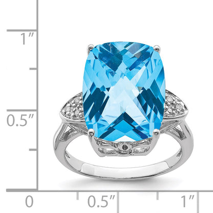 Sterling Silver Rhodium Checker-Cut Blue Topaz u0026 Diamond Ring