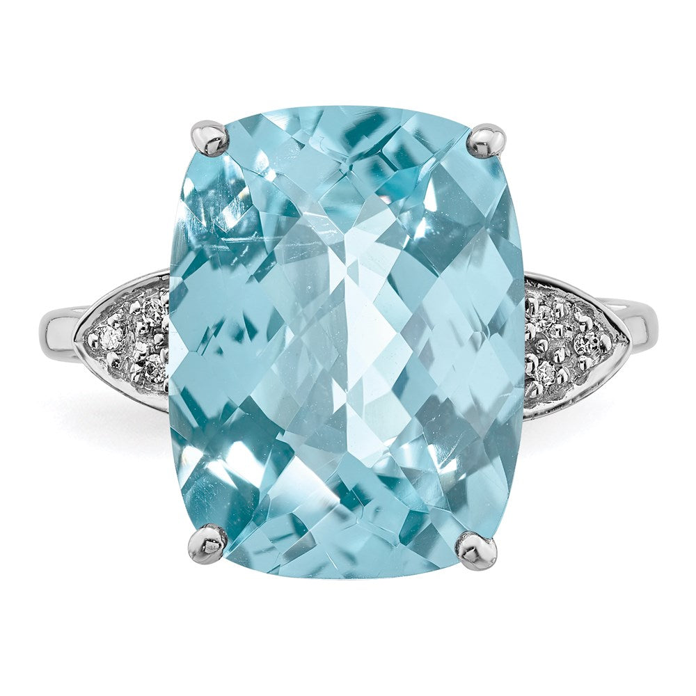 Sterling Silver Rhodium Checker-Cut Sky Blue Topaz u0026 Diamond Ring