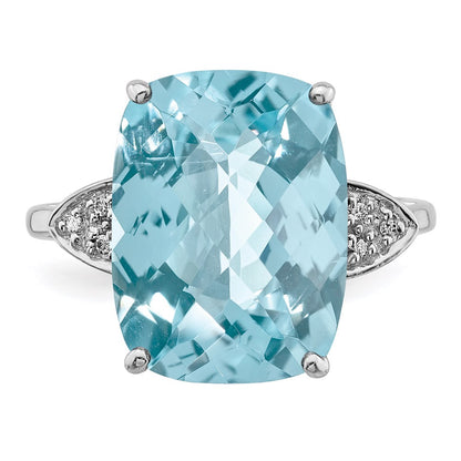 Sterling Silver Rhodium Checker-Cut Sky Blue Topaz u0026 Diamond Ring