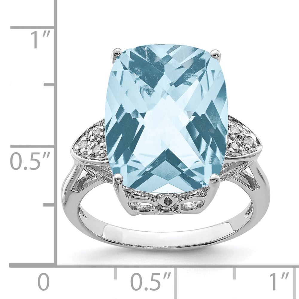 Sterling Silver Rhodium Checker-Cut Sky Blue Topaz u0026 Diamond Ring