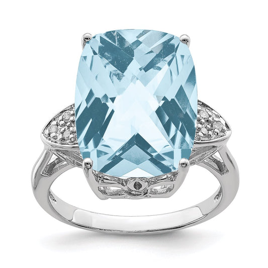 Sterling Silver Rhodium Checker-Cut Sky Blue Topaz u0026 Diamond Ring