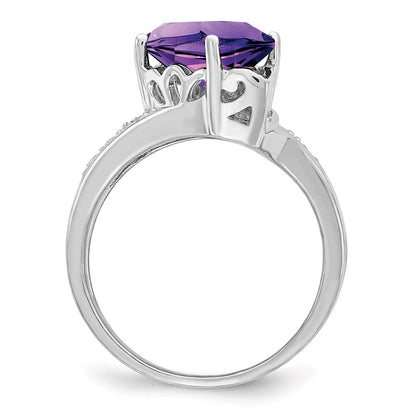 Sterling Silver Rhodium-plated Amethyst u0026 Diamond Ring