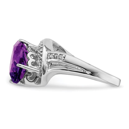 Sterling Silver Rhodium-plated Amethyst u0026 Diamond Ring