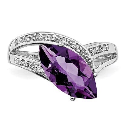 Sterling Silver Rhodium-plated Amethyst u0026 Diamond Ring