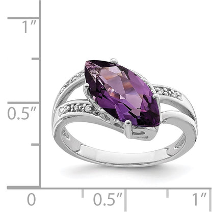 Sterling Silver Rhodium-plated Amethyst u0026 Diamond Ring