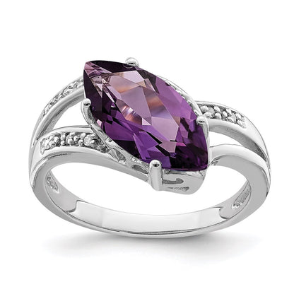 Sterling Silver Rhodium-plated Amethyst u0026 Diamond Ring