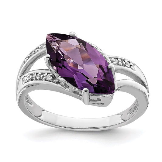 Sterling Silver Rhodium-plated Amethyst u0026 Diamond Ring