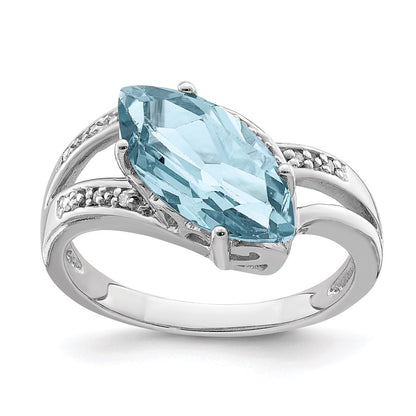Sterling Silver Rhodium Sky Blue Topaz u0026 Diamond Ring