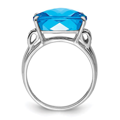 Sterling Silver Rhodium Checker-Cut Blue Topaz u0026 Diamond Ring