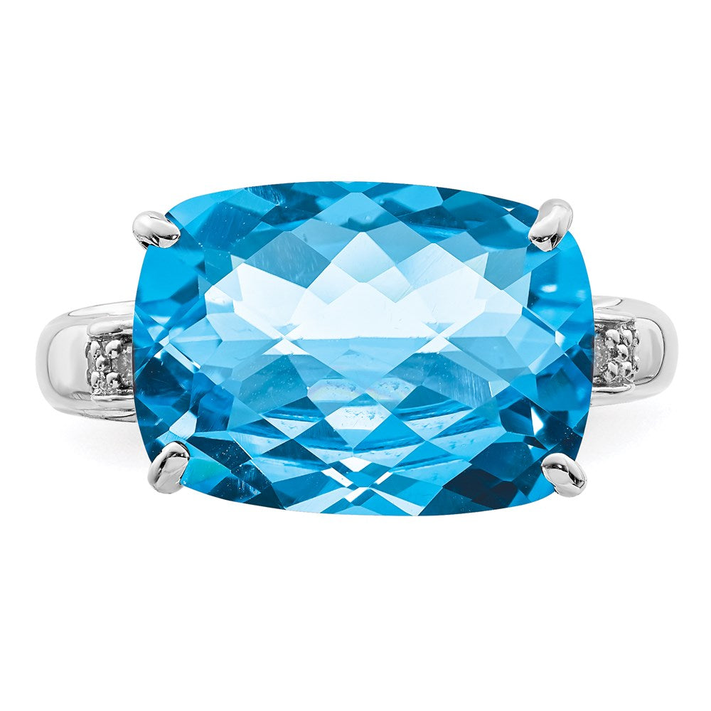 Sterling Silver Rhodium Checker-Cut Blue Topaz u0026 Diamond Ring