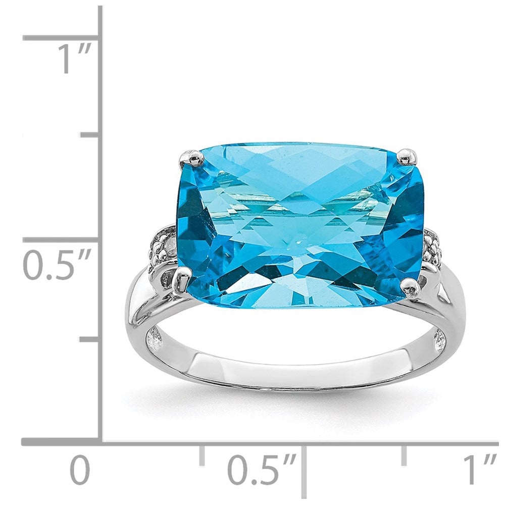 Sterling Silver Rhodium Checker-Cut Blue Topaz u0026 Diamond Ring