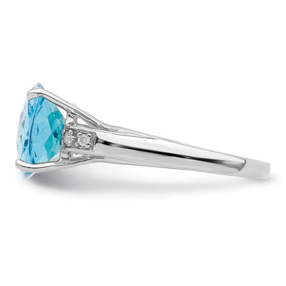 Sterling Silver Rhodium Checker-Cut Sky Blue Topaz u0026 Diamond Ring