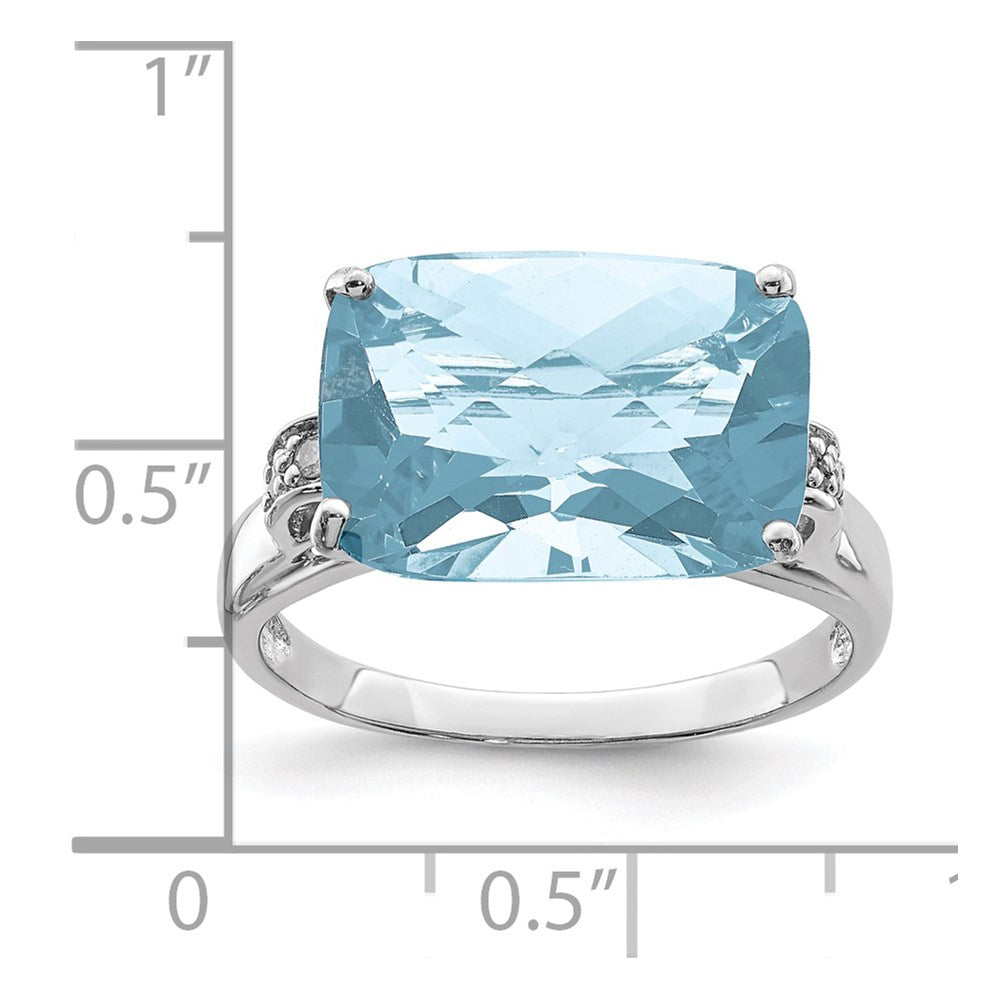 Sterling Silver Rhodium Checker-Cut Sky Blue Topaz u0026 Diamond Ring