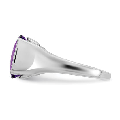 Sterling Silver Rhodium-plated Checker-Cut Amethyst u0026 Diamond Ring