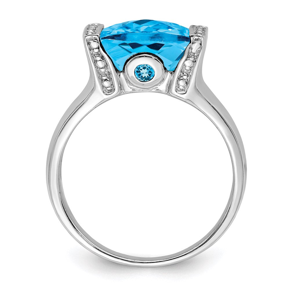 Sterling Silver Rhodium Checker-Cut Blue Topaz u0026 Diamond Ring