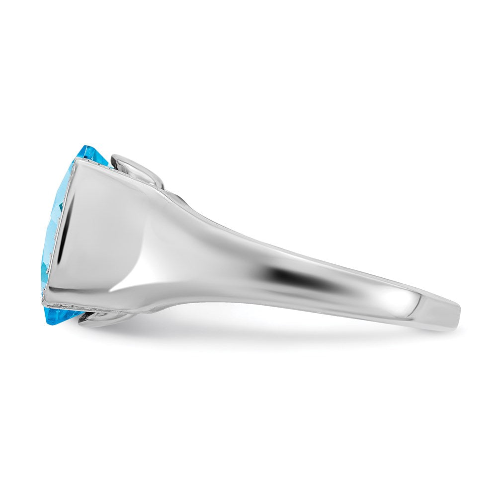 Sterling Silver Rhodium Checker-Cut Blue Topaz u0026 Diamond Ring