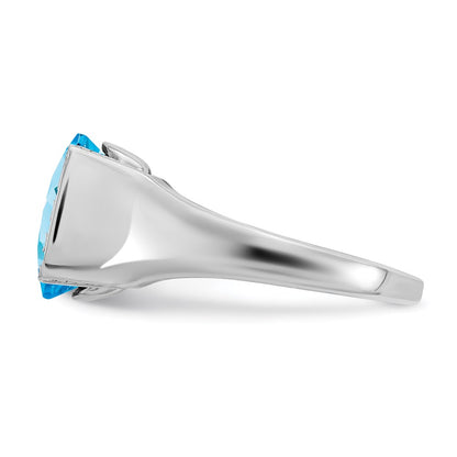 Sterling Silver Rhodium Checker-Cut Blue Topaz u0026 Diamond Ring