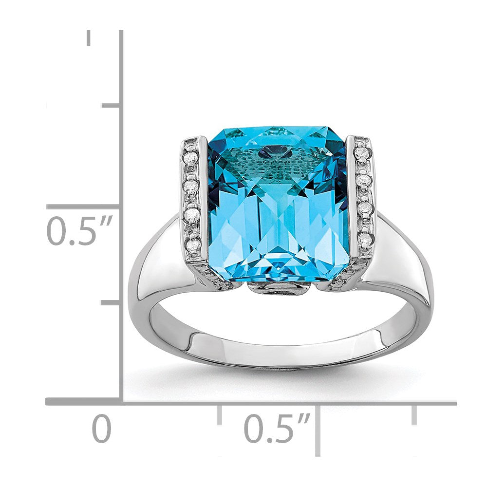 Sterling Silver Rhodium Checker-Cut Blue Topaz u0026 Diamond Ring