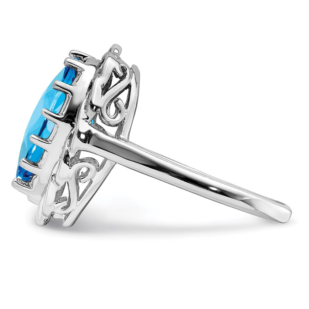 Sterling Silver Rhodium Checker-Cut Blue Topaz Ring