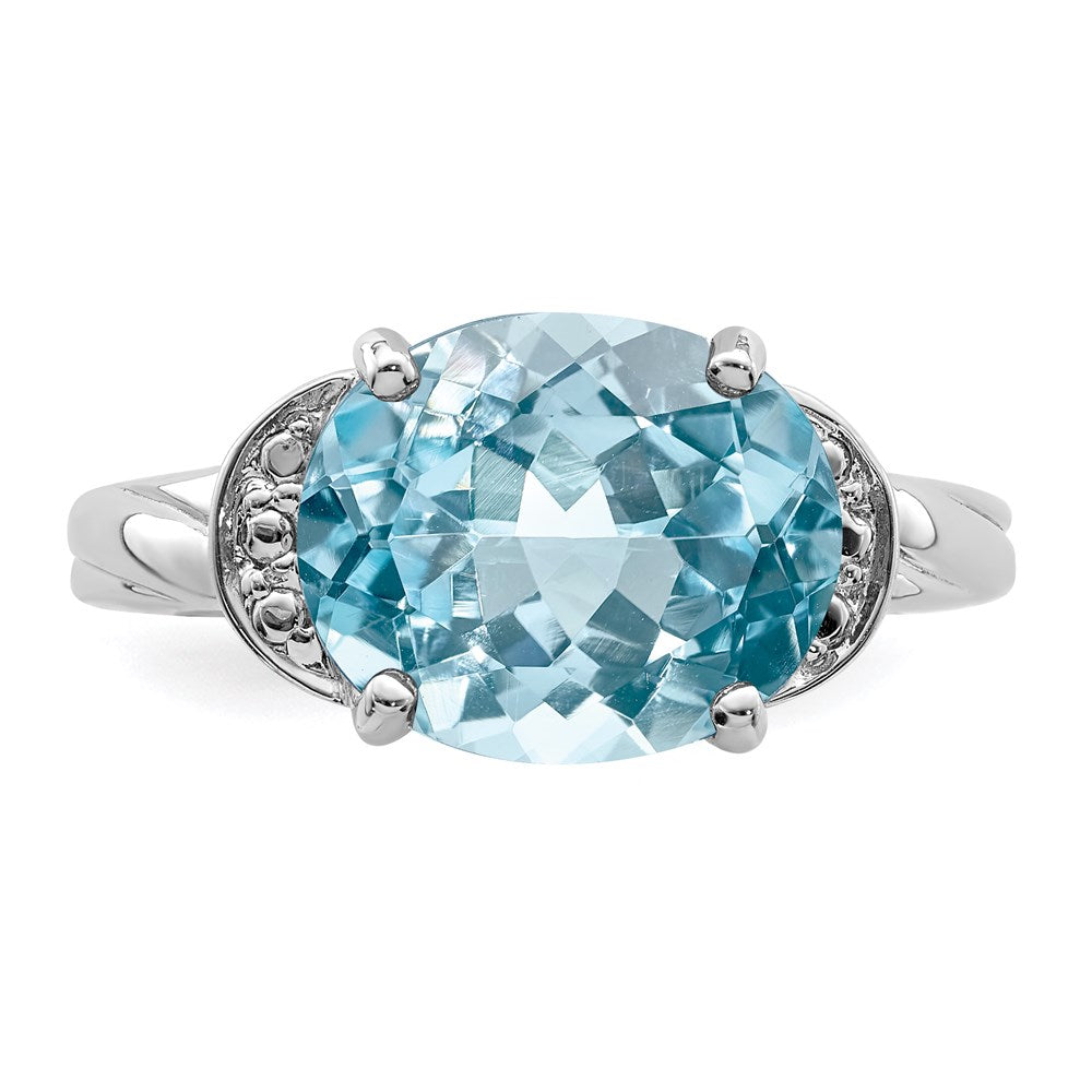 Sterling Silver Rhodium Light Swiss Blue Topaz Ring