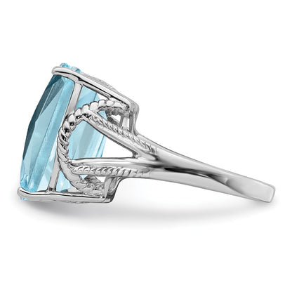 Sterling Silver Rhodium Checker-Cut Sky Blue Topaz Ring