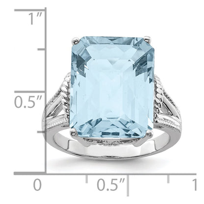 Sterling Silver Rhodium Checker-Cut Sky Blue Topaz Ring