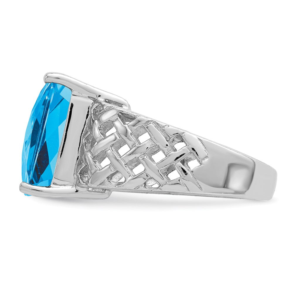 Sterling Silver Rhodium Checker-Cut Blue Topaz Ring