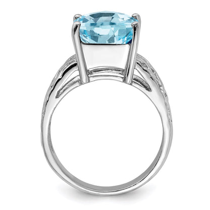 Sterling Silver Rhodium Checker-Cut Sky Blue Topaz Ring