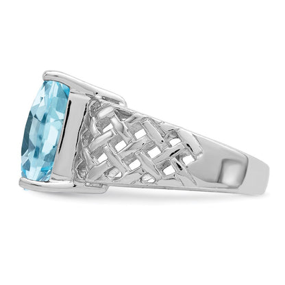 Sterling Silver Rhodium Checker-Cut Sky Blue Topaz Ring